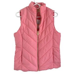 NWT MICHAEL KORS Bright Blush Pink Puffer Vest Gold Hardware S